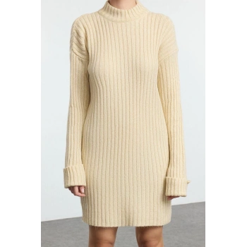 Kadın Moda Şık Mini Boy Dik Yaka Slim Triko Yumuşak Dokulu Tozluklu Elbise