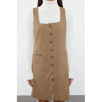 Kadın Moda Şık Mini Boy Kare Yaka Regular Poliviskon Kumaş Astarlı Dokuma Ceket Elbise