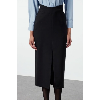 Kadın Moda Şık Midi Boy Gömlek Yaka Regular Fitted Vücuda Oturan Gömlek Detaylı Dokuma Elbise