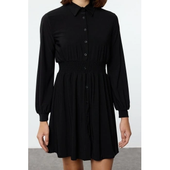 Kadın Moda Şık Mini Boy Polo Yaka Slim Beli Lastikli Örme Elbise