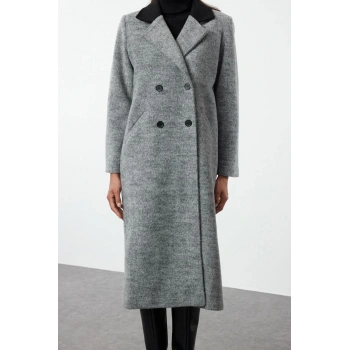 Kadın Moda Şık Regular Ceket Yaka Uzun Düz Astarlı Regular Uzun Kaban