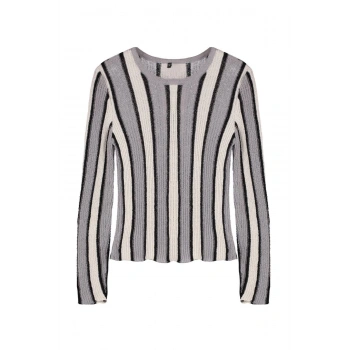 Kadın Moda Şık Bisiklet Yaka Standart Kol Regular Pamuklu Renk Bloklu İnce Triko Kazak