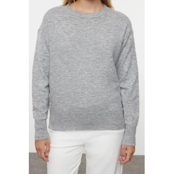 Kadın Moda Şık Bisiklet Yaka Standart Kol Regular Yünlü Geniş Kalıp Basic Triko Kazak