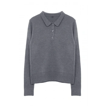 Kadın Moda Şık Polo Yaka Standart Kol Regular Yünlü Triko Kazak