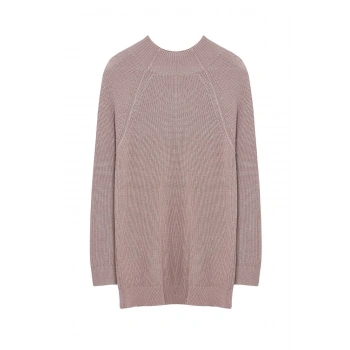 Kadın Moda Şık Dik Yaka Standart Kol Uzun Geniş Kalıp Triko Kazak