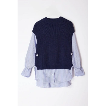 Kadın Moda Şık Dik Yaka Standart Kol Regular Yumuşak Dokulu Garni Detaylı Triko Kazak