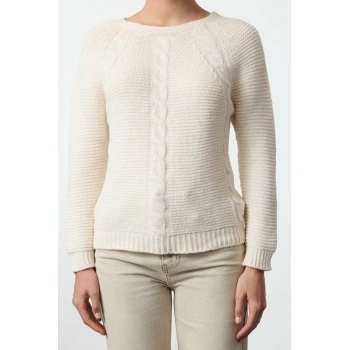 Kadın Moda Şık Bisiklet Yaka Reglan Kol Regular Yumuşak Dokulu Saç Örgülü Dikişsiz Triko Kazak