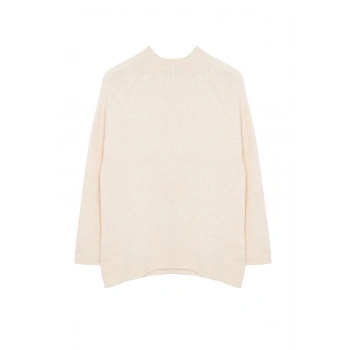 Kadın Moda Şık Dik Yaka Reglan Kol Uzun Yumuşak Dokulu Dikişsiz Triko Kazak