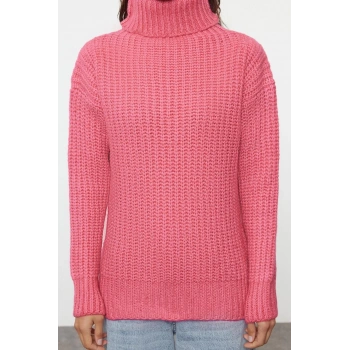 Kadın Moda Şık Balıkçı Yaka Standart Kol Regular Geniş Kalıp Yumuşak Dokulu Basic Triko Kazak