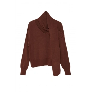 Kadın Moda Şık V Yaka Standart Kol Regular Atkılı Triko Kazak