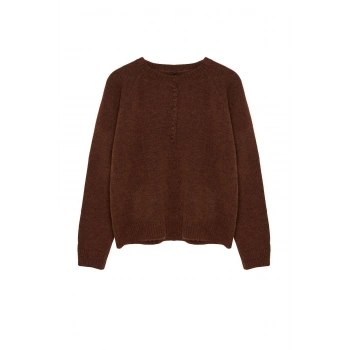 Kadın Moda Şık Bisiklet Yaka Standart Kol Regular Yumuşak Dokulu Düğme Detaylı Triko Kazak