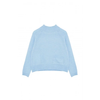 Kadın Moda Şık Dik Yaka Standart Kol Regular Cep Detaylı Yumuşak Dokulu Triko Kazak