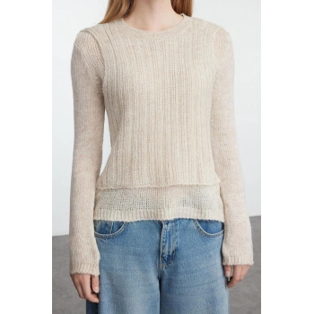 Kadın Moda Şık Bisiklet Yaka Standart Kol Regular Süveterli Yumuşak Dokulu Gevşek Örgü Triko Kazak