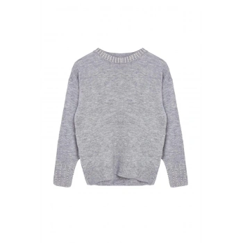 Kadın Moda Şık Bisiklet Yaka Standart Kol Regular Yumuşak Dokulu Taşlı Triko Kazak