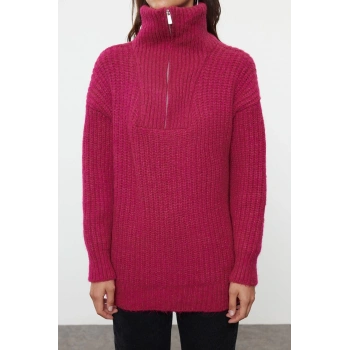 Kadın Moda Şık Dik Yaka Standart Kol Regular Yumuşak Dokulu Triko Kazak