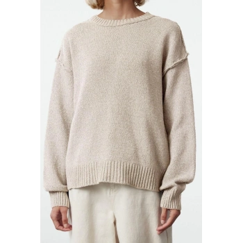 Kadın Moda Şık Bisiklet Yaka Standart Kol Regular Geniş Kalıp Basic Triko Kazak