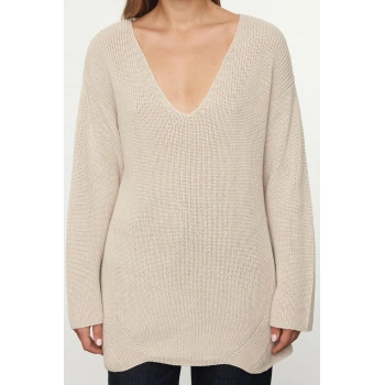 Kadın Moda Şık V Yaka Standart Kol Regular Geniş Kalıp Basic Triko Kazak