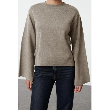 Kadın Moda Şık Bisiklet Yaka Standart Kol Regular Basic Triko Kazak