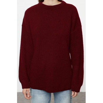 Kadın Moda Şık Bisiklet Yaka Standart Kol Regular Geniş Kalıp Fitilli Triko Kazak