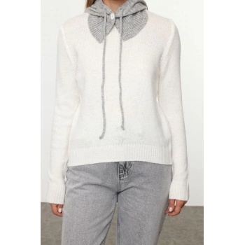 Kadın Moda Şık Kapüşonlu Standart Kol Regular Yumuşak Dokulu Triko Kazak