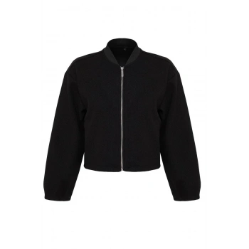 Kadın Moda Şık Oversize Hakim Yaka Standart Düz Astarlı Oversize Kaşe Bomber Ceket Mont