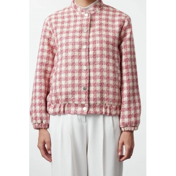 Kadın Moda Şık Regular Hakim Yaka Standart Düz Astarlı Regular Tuvit İnce Bomber Ceket Mont