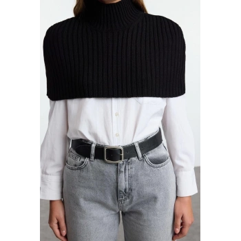 Kadın Moda Şık Dik Yaka Standart Kol Crop Balıkçı Yaka Triko Süveter