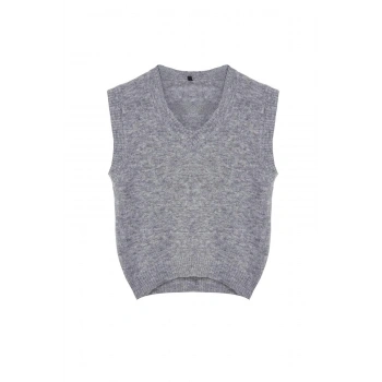 Kadın Moda Şık V Yaka Standart Kol Regular Yünlü Triko Süveter