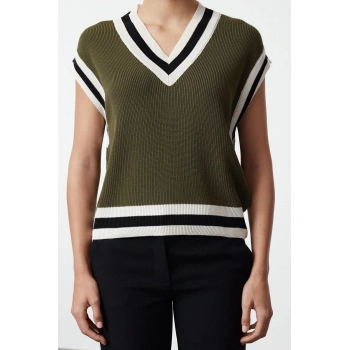 Kadın Moda Şık V Yaka Standart Kol Regular Triko Süveter