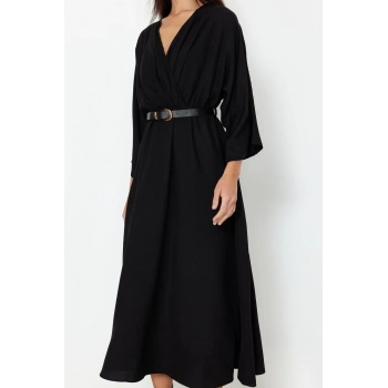 Kadın Moda Şık Midi Boy Kruvaze Regular Düz