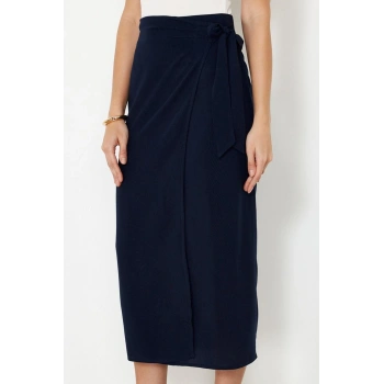 Kadın Moda Stil Maxi Astarsız Dokuma Bağlamalı Kruvaze Kapama Viskon Kumaşlı Maxi Boy Dokuma Etek