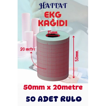 EKG Kağıdı 50 Adet Termal Rulo 50mmx20m. Ekg Rulo  Firstmed Plusmed Uyumlu