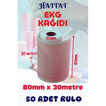 EKG Kağıdı 50 Adet Termal Rulo 80mmx30m. Biocare Medwelt Nihon Kohden Firstmed Plusmed Uyumlu