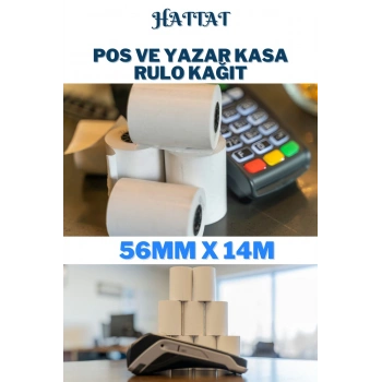 50 Adet Rulo 56mmx14m POS ve Yazar Kasa Termal Rulo Yüksek Kaliteli Dayanıklı Tam Metraj Net Baskı