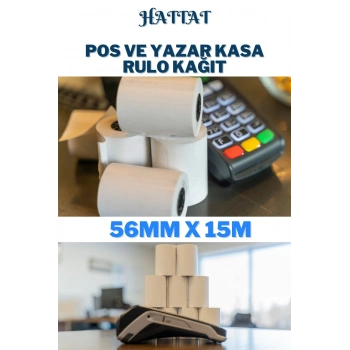 50 Adet Rulo 56mmx15m POS ve Yazar Kasa Termal Rulo Yüksek Kaliteli Dayanıklı Tam Metraj Net Baskı