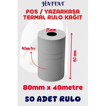 Termal POS Rulo 50 Adet Rulo 80 mmx40 m POS ve Yazar Kasa Termal Rulo Kaliteli Tam Metraj Net Baskı