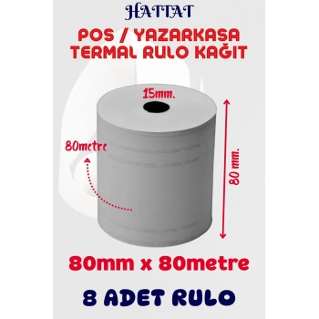 Termal POS Rulo 8 Adet Rulo 80mmx80m uyumlu