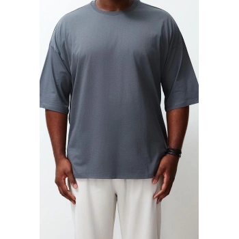 Yeni Sezon Oversize Pamuklu Bisiklet Yaka Kısa Kol Düz Desenli Günlük Büyük Beden T-Shirt