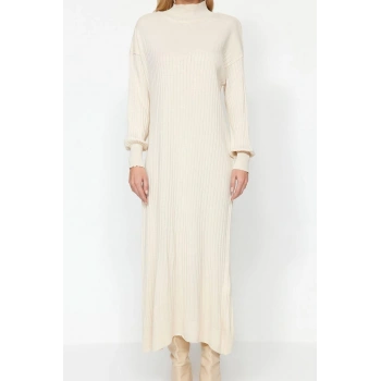 Yeni Regular Günlük Ribana Kaşkorse Triko Bisiklet Yaka Uzun Kol Shift Maxi Boy Tesettür Elbise