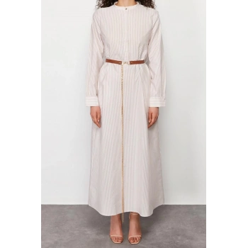 Yeni Regular Casual Günlük Terrycotton Dokuma Hakim Yaka Uzun Kol A-Line Maxi Boy Tesettür Elbise