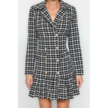 Yeni Regular Business Tüvit Dokuma Ceket Yaka Uzun Kol Ceket Elbise Mini Boy Elbise
