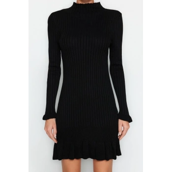 Yeni Regular Casual Günlük Tek Plaka Triko Dik Yaka Uzun Kol Shift Mini Boy Elbise