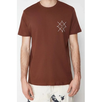 Yeni Sezon Regular %100 Pamuk Bisiklet Yaka Kısa Kol Geometrik Desenli Günlük T-Shirt