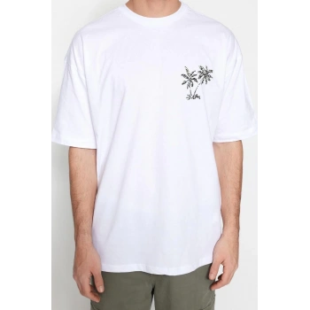 Yeni Sezon Oversize %100 Pamuk Bisiklet Yaka Kısa Kol Manzara Desenli Günlük T-Shirt