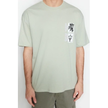 Yeni Sezon Rahat %100 Pamuk Bisiklet Yaka Kısa Kol Sanatsal Desenli Günlük T-Shirt