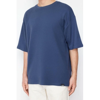 Yeni Sezon Oversize %100 Pamuk Bisiklet Yaka Kısa Kol Dokulu Desenli Günlük T-Shirt