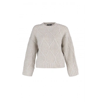 Kadın Moda Şık Bisiklet Yaka Standart Kol Regular Geniş Kalıp Yumuşak Dokulu Triko Kazak