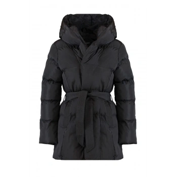 Kadın Moda Şık Regular Kapüşonlu Yaka Midi Düz Astarlı Regular Kuşaklı Su İtici Şişme Mont