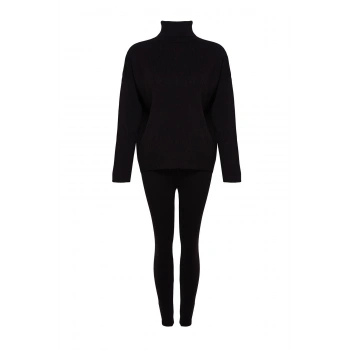 Kadın Moda Şık Regular Boy Uzun Kollu Geniş Kalıp Balıkçı Yaka Triko Alt-Üst Takım