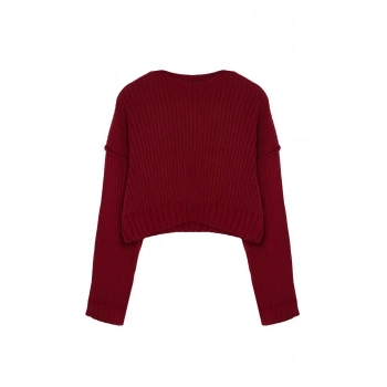 Kadın Moda Şık Bisiklet Yaka Standart Kol Crop Süper Triko Kazak